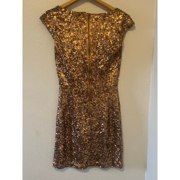 Womens French Connection Bronze Sequins Cowl Neck New Years Holiday Dress Size 6 - Picture 4 of 6
